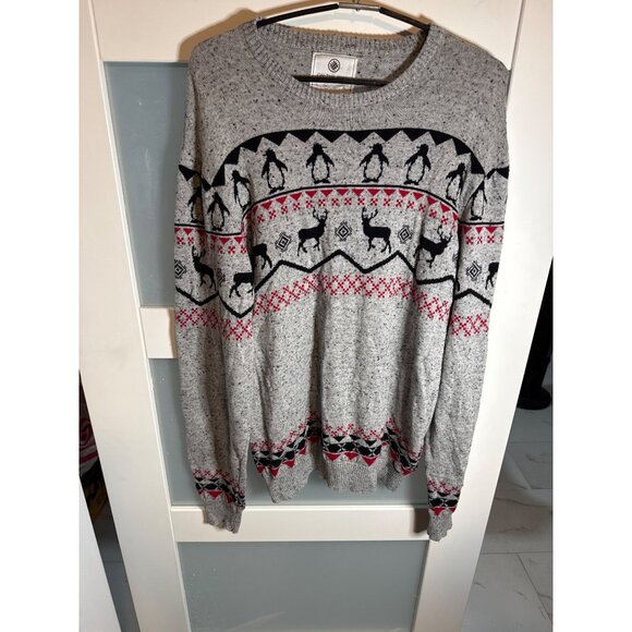 ON THE BYAS Gray Fair Isle Penguin/Deer Holiday Sweater Size M Cotton      58-22 - Picture 1 of 5